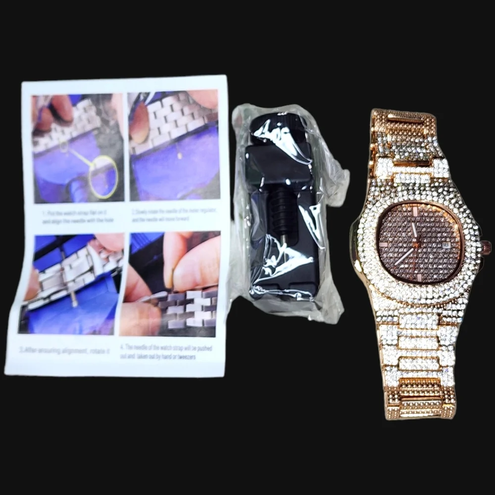 NWT Unisex Luxury Rose Gold Rhinestone Quartz Watch Dial Analog Wristwatch - Picture 12 of 16